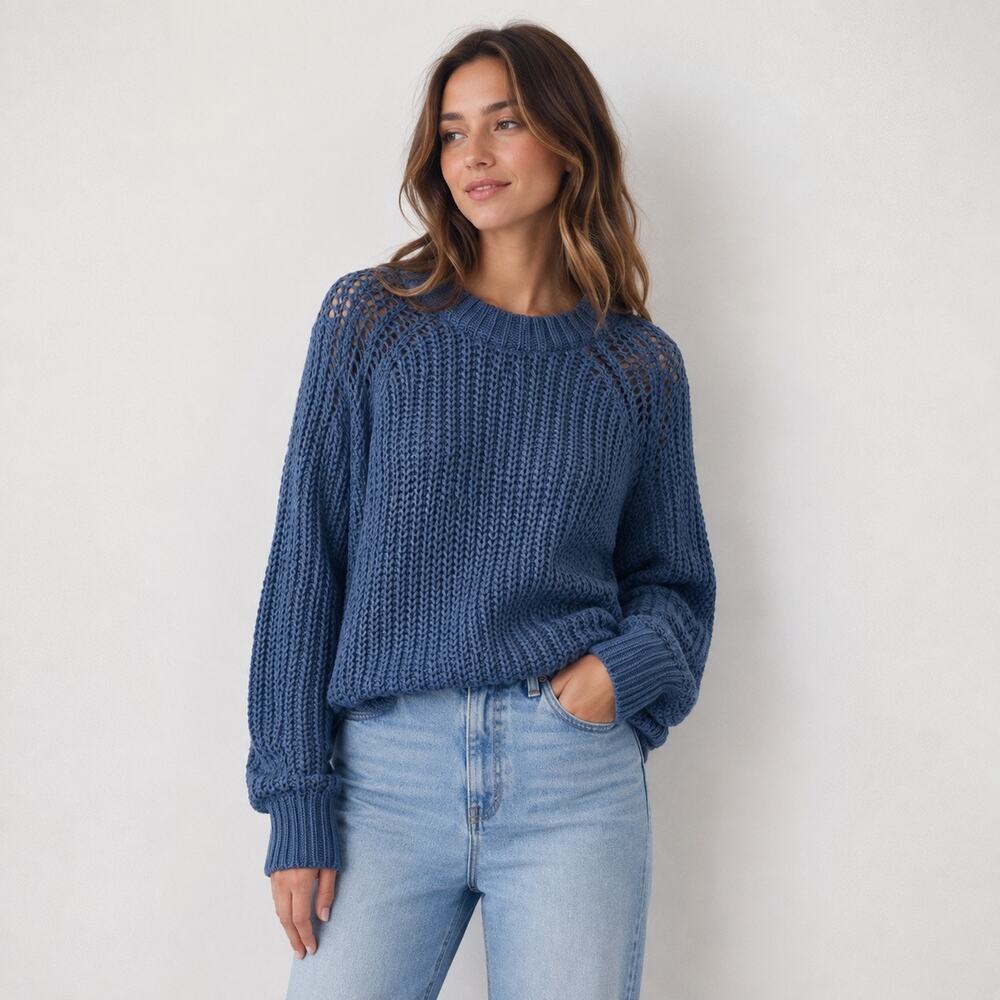 Maska Blue Chunky Knit Sweater Womens Medium Organic Cotton Made Lithuania